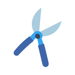 Flat graphic illustration of gardening shears with blue handle on black background
