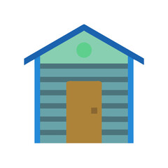 Minimalist flat design illustration of a shed with horizontal siding and door