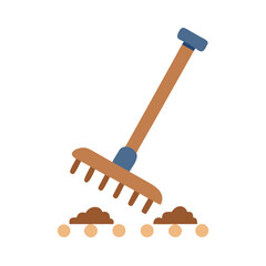 Rake and Seed Illustration on Black Background, Gardening Concept