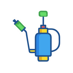 Blue Garden Sprayer Illustration on Black Background, Gardening Equipment Graphic