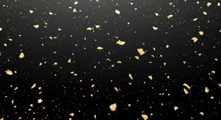 Scattered abstract golden fragments on black background for elegant design