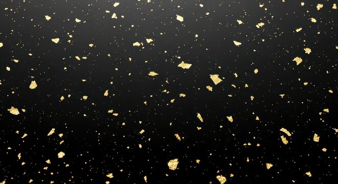 Scattered abstract golden fragments on black background for elegant design