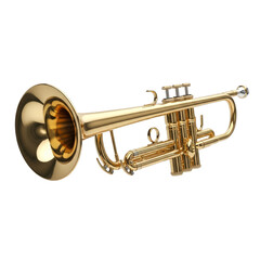 Golden Trumpet Musical Instrument isolated on a transparent background