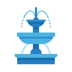 Flat Vector Illustration of a Two-Tiered Blue Fountain on a Black Background