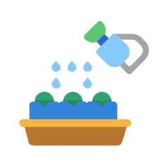 Watering Plants in Pot with Watering Can Flat Design Illustration Vector