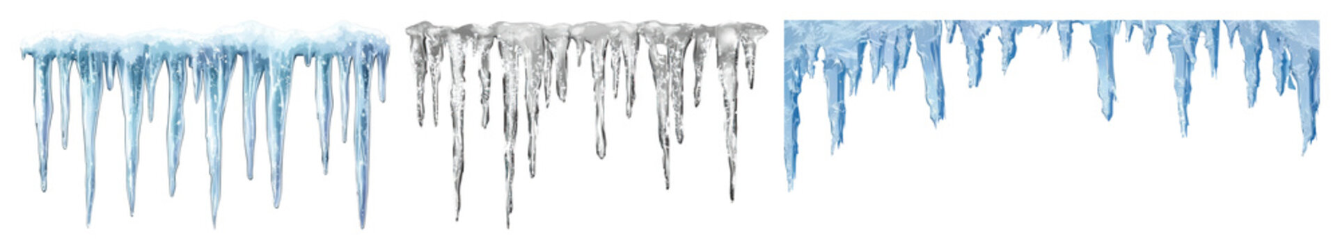 PNG Realistic icicles in various styles, element set on transparent background