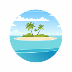 Scenic vista of a tropical atoll with clear waters and sandy shores under a bright blue sky