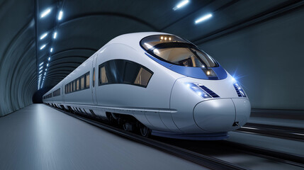 High-speed train in futuristic style in blue colors for fast transit