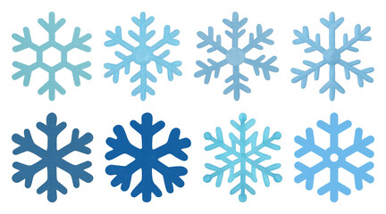 Fototapeta premium PNG Blue snowflakes in various designs, element set on transparent background