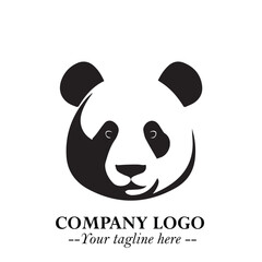 Obraz premium Cute Head of Panda Logo Symbol in Black on White Background with Minimalist and Modern Design