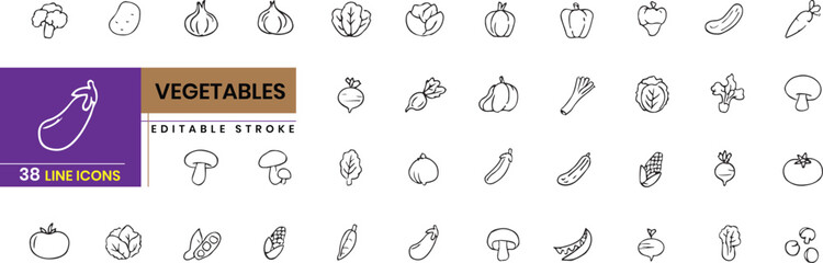 vegetables vector line icon pack
