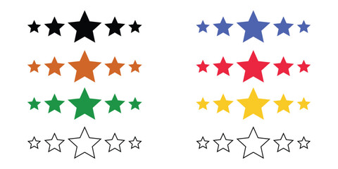 Vector set of colorful star icons symbols and abstract lines