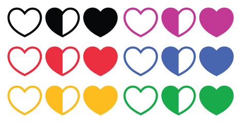 Colorful hearts vector set for design and romance
