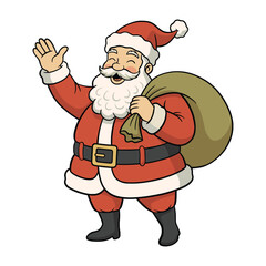 Jolly Santa Claus Illustration with Gift Bag – Cute Christmas Character Vector