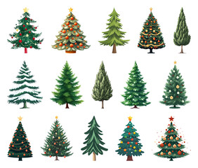 Obraz premium PNG Diverse festive Christmas tree collection, element set on transparent background