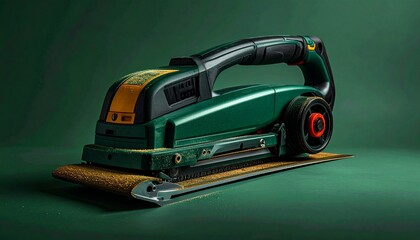 A professional green electric belt sander for woodworking tasks.