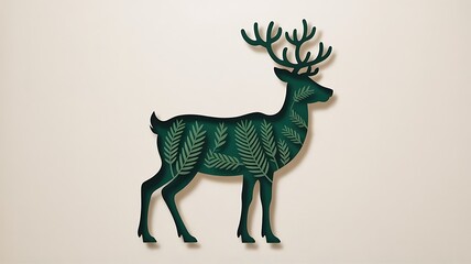 Obraz premium Green deer with fern pattern on white background isolated on white background