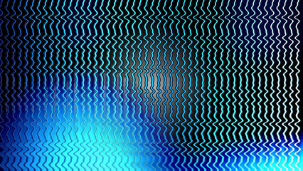 Abstract blue and green wavy lines with digital glitch effect