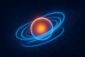 Fototapeta premium glowing planet with neon orbit lines