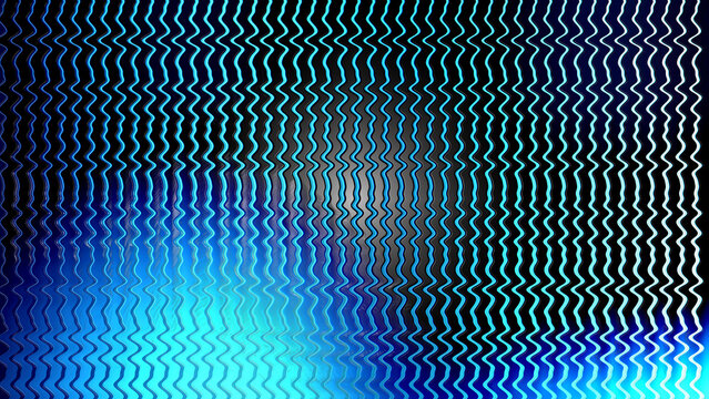 Abstract blue and green wavy lines with digital glitch effect