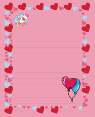 Valentine Notepad with Hearts and Romantic Theme Illustration