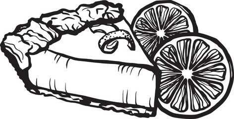 Key Lime Pie Hand drawn vector illustration. Black and white graphics on a white background