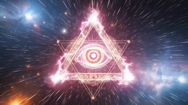 Mystical third eye illuminates cosmic galaxy, a vibrant symbol of spirituality and awareness