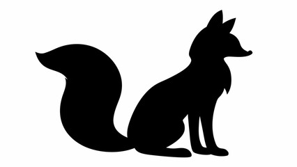 Fototapeta premium Silhouette of a fox sitting with a bushy tail and pointy ears against a white background art image