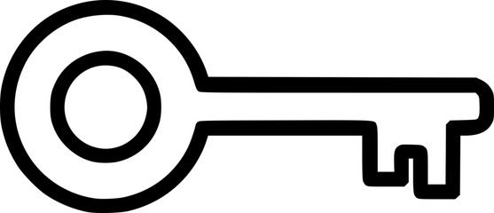 Fototapeta premium Black and white minimalist vector icon of a key symbol representing access, security, and unlock concept, clean outline design