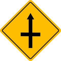 warning road sign on a yellow and black