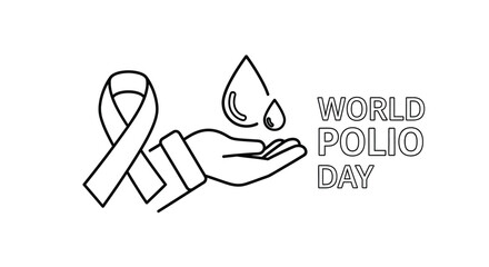 World polio day awareness ribbon with a hand and water droplet