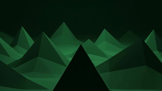 Seamlessly Looping Abstract Background of Geometric Green Peaks Slowly Rising and Transforming polygon, dark green, digital