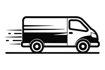 Black and white cargo van with speed lines suggesting quick movement toward the right © pipp99