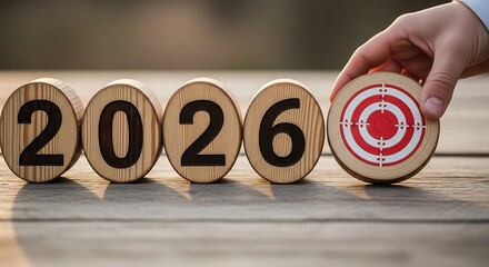 Wooden blocks with numbers and target image