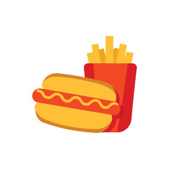 Colorful a hot dog with mustard and fries vector illustration