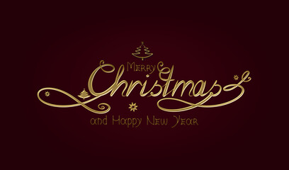 Merry Christmas handwritten lettering phrase isolated on red background.