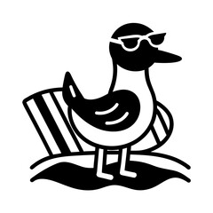 duck wearing sunglasses chilling on beach summer.