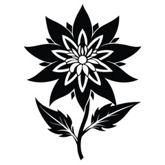 Stylized black flower on white background offers botanical beauty and artistic expression