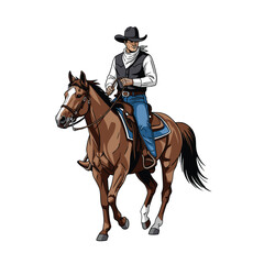 a cowboy is riding a horse isolated on white background 