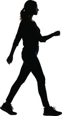 Silhouette art of a woman and a girl walking on a transparent background. 