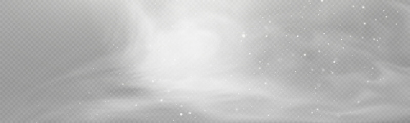 Winter snowstorm effect with snow, cold wind effect, soft fog and small snow particles on transparent background; winter Christmas design element.