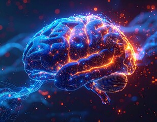 Fototapeta premium An abstract visualization of data streams and connections forming a glowing brain