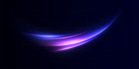 Blue-violet curved light streak as a fast magic hit trail on a dark background; arc glow for game UI spell effects.