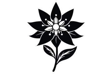 Fototapeta premium Elegant black floral emblem featuring stylized petals and leaves exhibits nature's artistic beauty