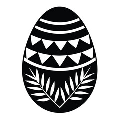 Black festive egg displays striking white leaf and geometric motifs intricately embellished upon its form