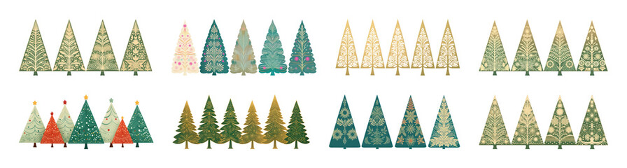 Obraz premium PNG Whimsical Christmas tree illustrations, element set on transparent background