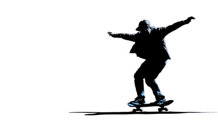 Black vector silhouette of a boy skateboarder in action jumping with a fun sport illustration
