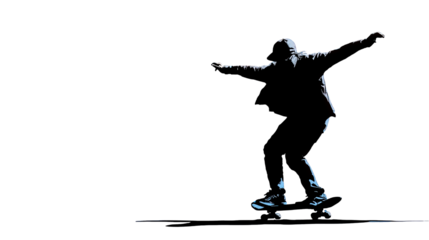 Black vector silhouette of a boy skateboarder in action jumping with a fun sport illustration