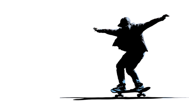 Black vector silhouette of a boy skateboarder in action jumping with a fun sport illustration