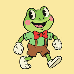 Cute Retro Cartoon Frog Character in Bow Tie — Vintage Animal Illustration